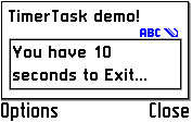 Initial screen of TimerTask MIDlet.